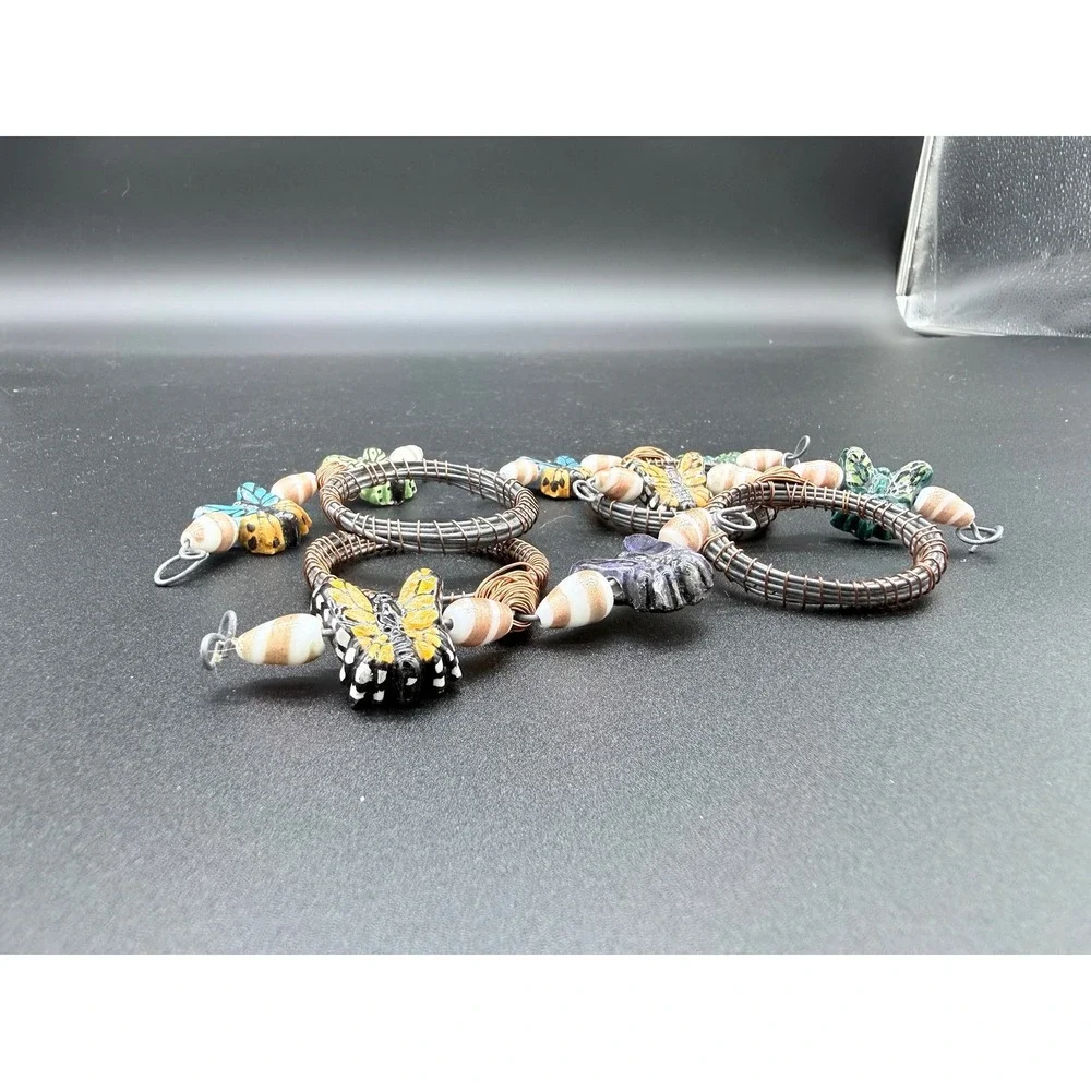 Set of 4 Handcrafted Butterfly Wire Wrapped Napkin Rings Garden Party Decor